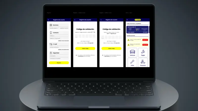 Pantallas de login y recuperación de contraseña de la app Lizzo