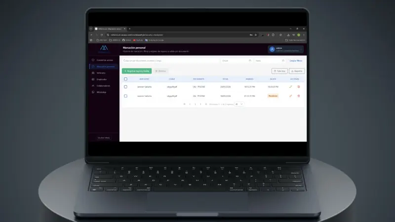 Millennium Access Control: historial auditable de accesos con filtros por fecha, tipo y agente