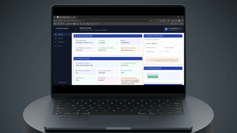 Tracker Mobility: detalle de orden de verificación con datos del solicitante y visita